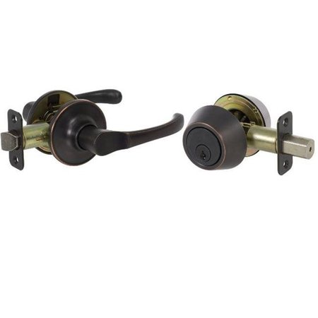 CALLAN Callan KN3007 Newport Series Grade 3 Keyed Entry Lever & Single Cylinder Deadbolt Set; Edged Bronze KN3007